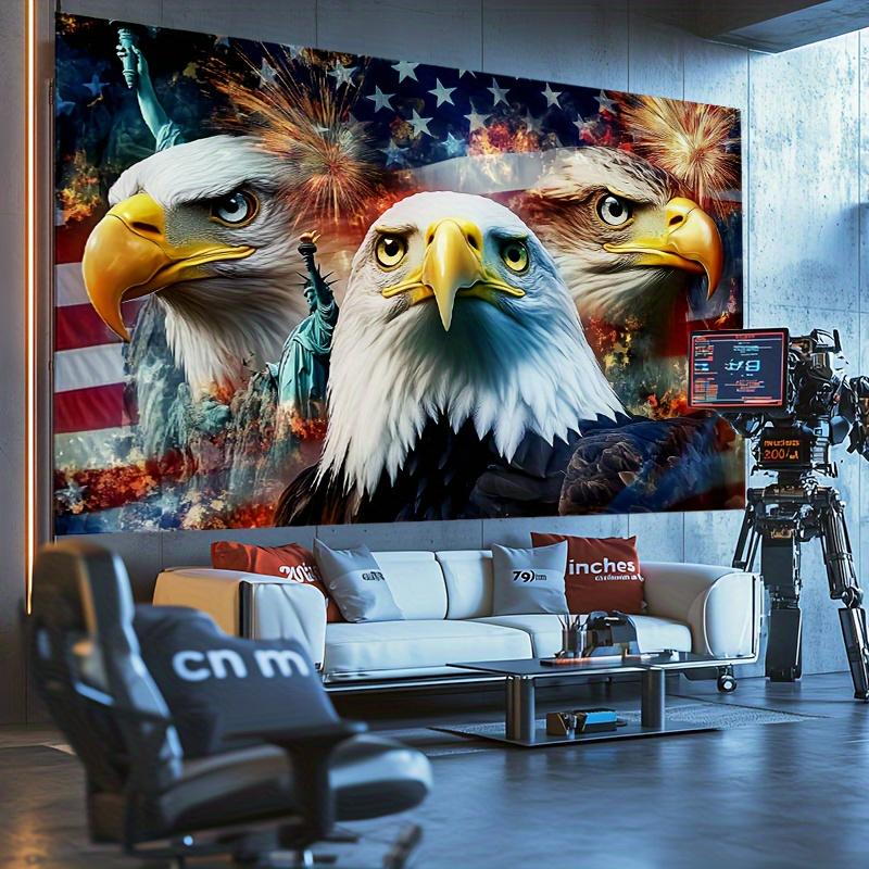 White Eagle American Flag Statue of Liberty Hanging Cloth Patriotic Theme Background Cloth, Room Decoration 100X70CM