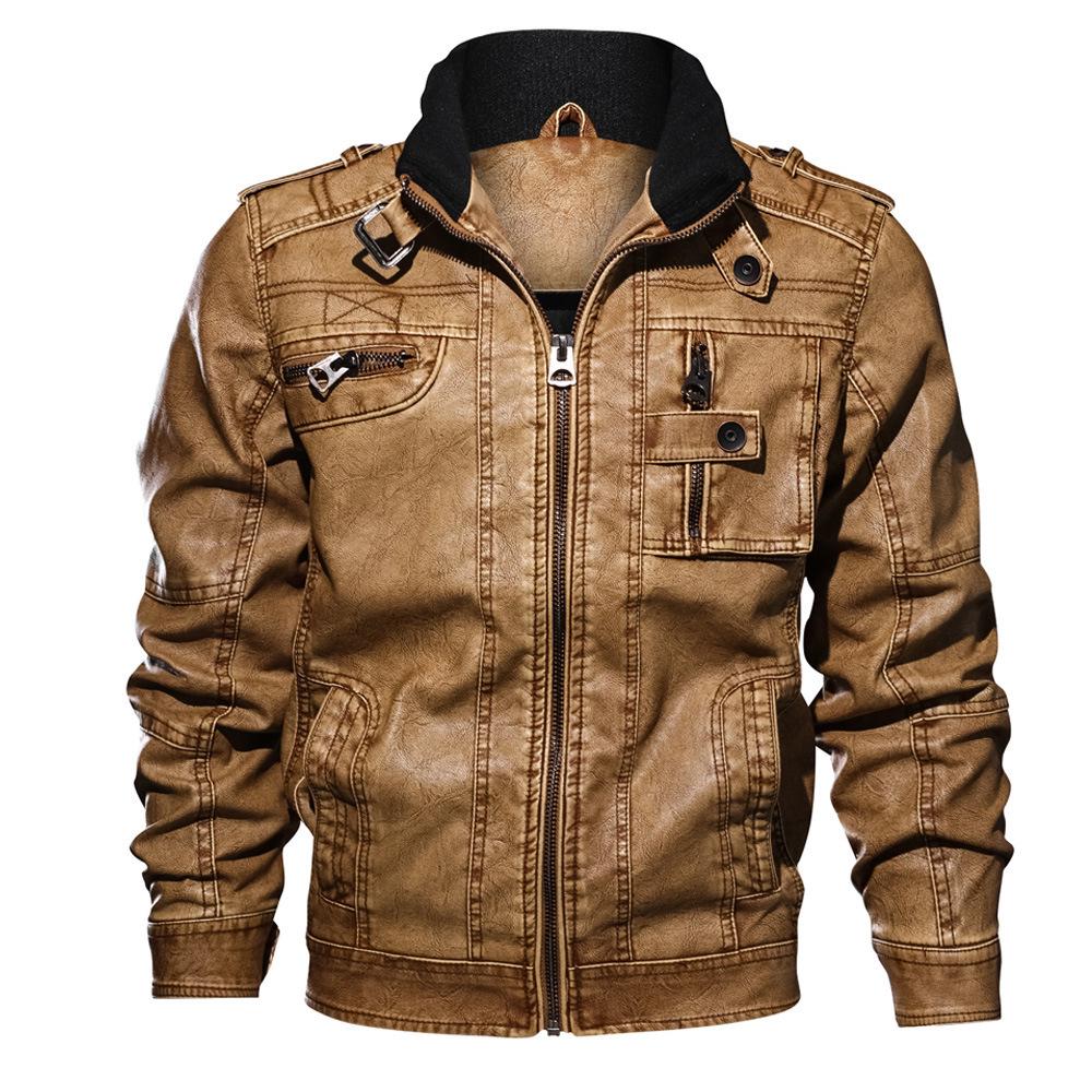 Black Youth Leather Jacket with Stand-up Collar & Side Seam Pockets
