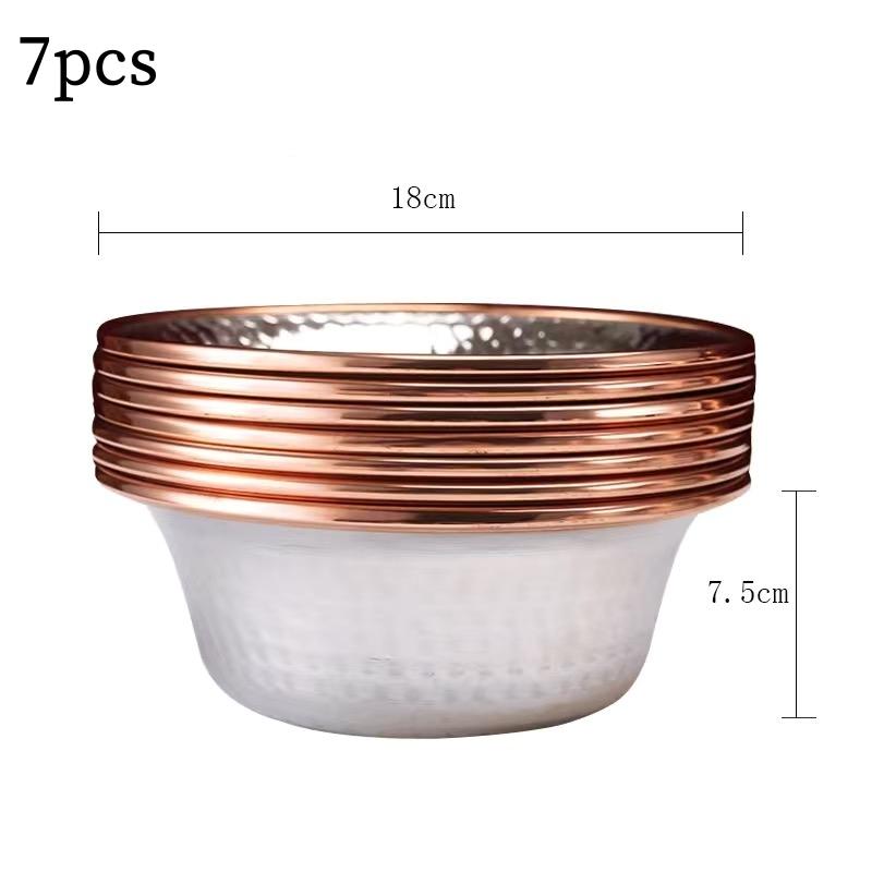 7pcs Pure Copper Tribute Bowl, Auspicious Hammer Stripe Tibetan Bowl 18cm Holy Water Cup Buddhist Home Saucer Desktop Decorative