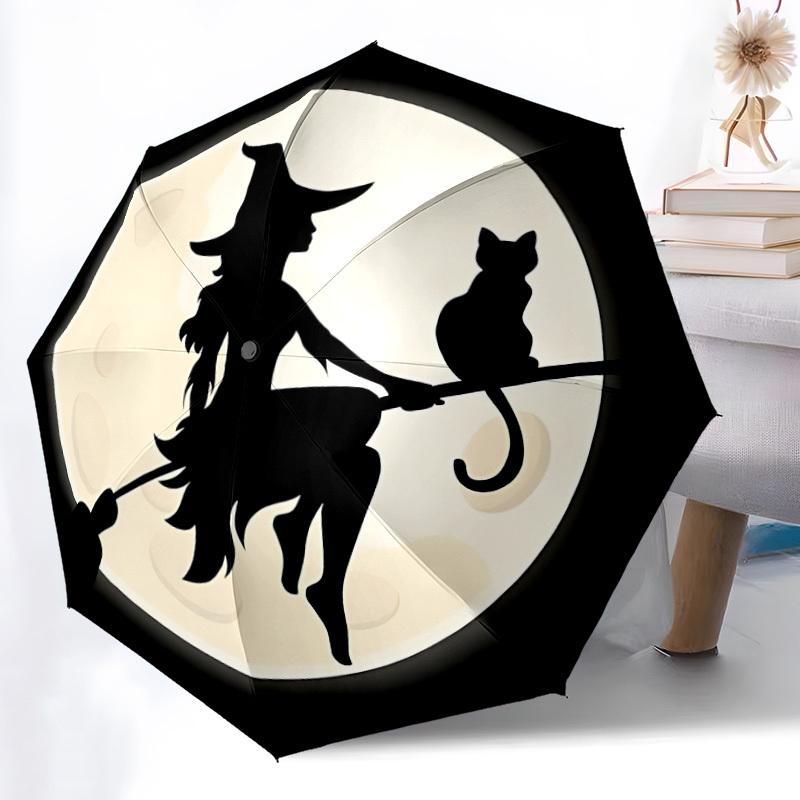 1pc Witch Moon Automatic Folding Umbrella, Lightweight Retractable Compact Travel Umbrella, 8-Rib Sturdy Frame035