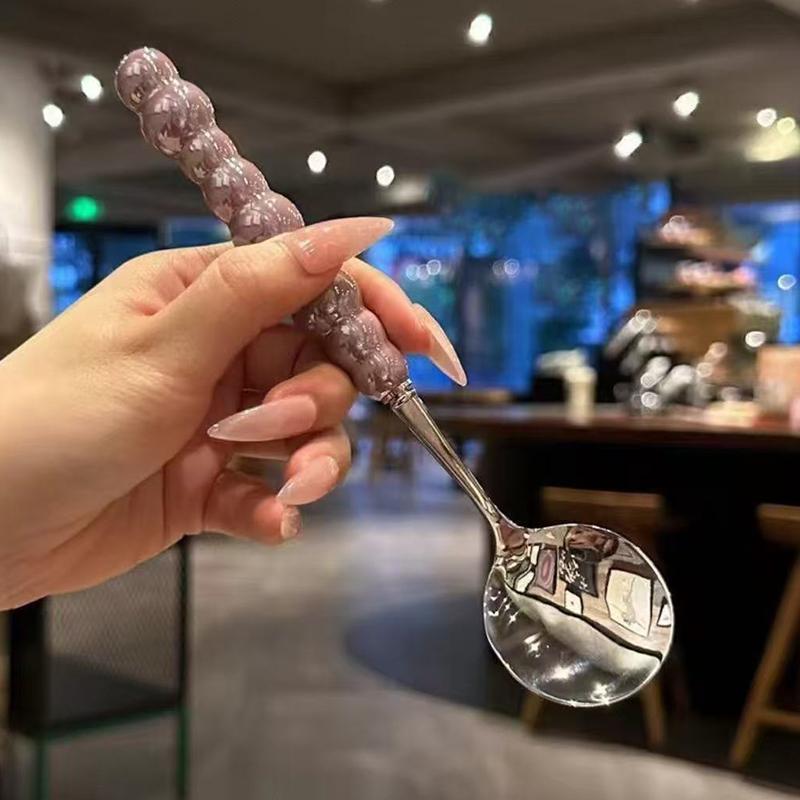 Stainless Steel Round Spoon Net Red Golden Dinner Long Handle Stirring Dessert Spoons For Kitchen Accessories Gadgets