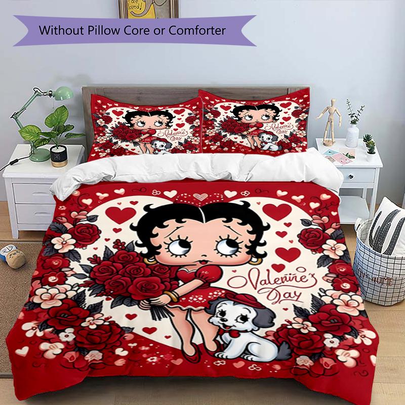 3pcs Duvet Cover Set (1*Duvet Cover + 2*Pillowcase, Without Core),Betty Boop Print Bedding Set, Bedroom Decor, All‑Season, Birthday Gift