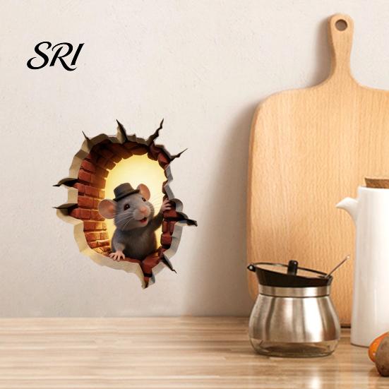 Playroom Wall Decoration 3D Mouse Hole Decals Peel And Stick Decorative Stickers Effect Sticker In The with for Living Room Bedroom Decor Kids
