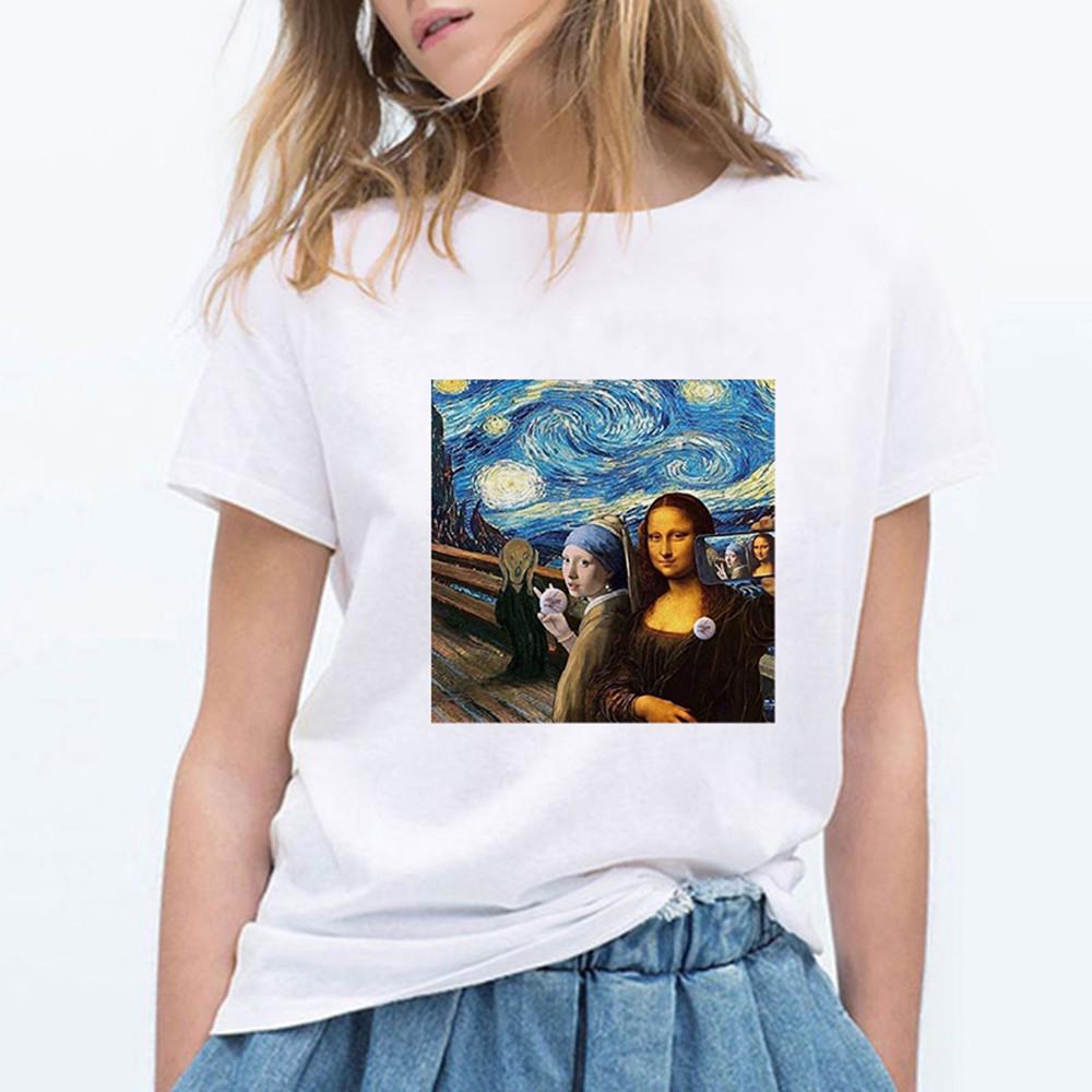 Mona Lisa Ästhetik Harajuku T-Shirt Damen Ullzang Vintage Grafik-T-Shirt Lustiges Cartoon 90er Jahre T-Shirt