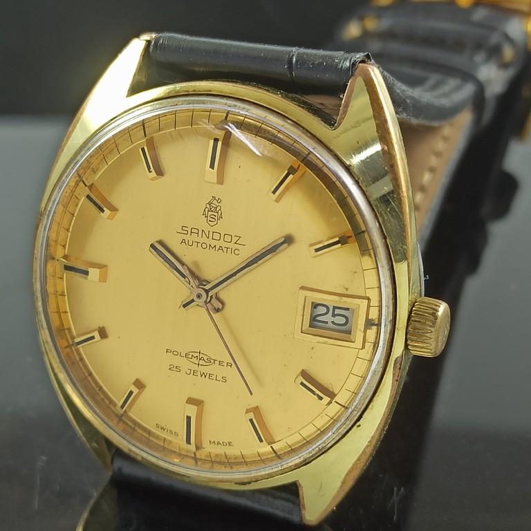 USED VINTAGE SANDOZ POLEMASTER AUTOMATIC 25J SWISS MENS DATE WATCH a000018-2