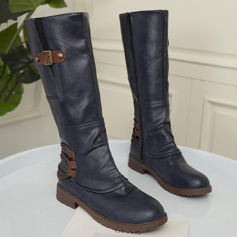 Nowe wysokie buty rycerskie zimowe europejskie i amerykańskie duże rozmiary buty z bocznym zamkiem cholewka PU