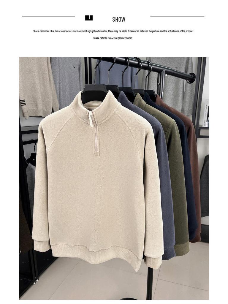 Herrvinterhuvtröja med ståkrage, fleece, halv dragkedja, kraftig