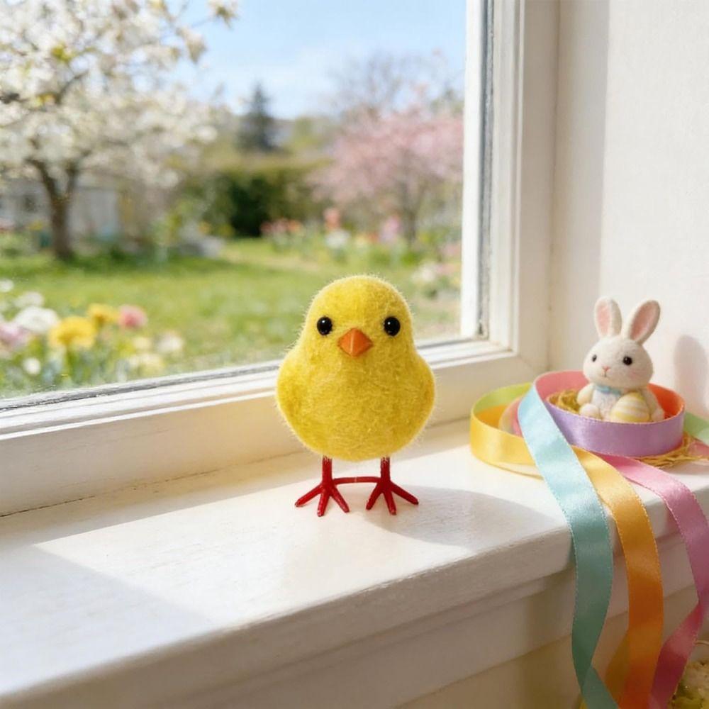 Realistic Easter Chick Figurine Flocking Chicken Doll Cute Plush Chicken Ornament Garden Decor