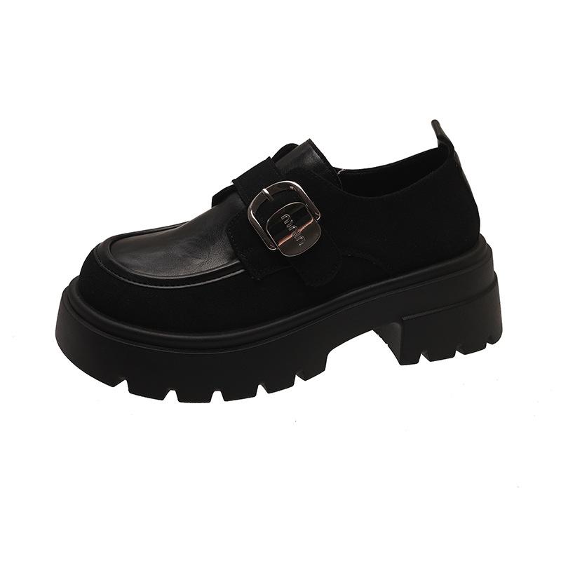 

Женские туфли на толстой подошве из черной кожи, новые весенне-осенние, в британском стиле, на толстом каблуке, с круглым носком, японские лоферы jk, одинарные туфли 40 чёрный