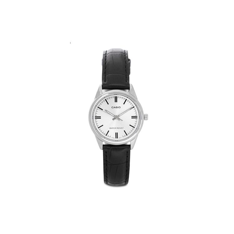 Casio Standard Series 30m Waterproof Quartz Movement Leather Strap Watch Women watches White LTP-V005L-7A Black Strap