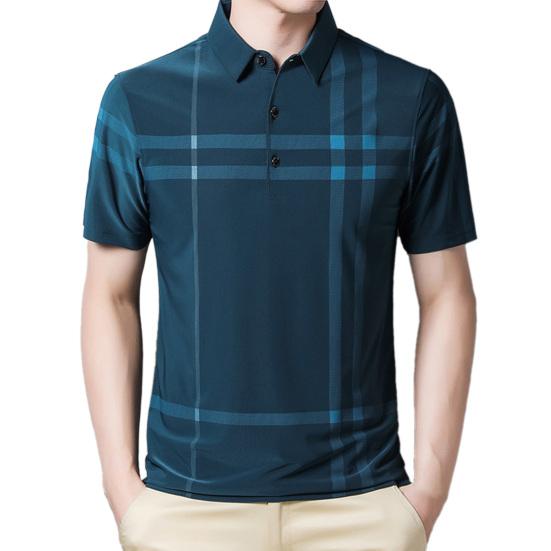 

Мужской пуловер в полоску, немнущийся, из ледяного шелка, с коротким рукавом, приталенная рубашка для бизнеса XL циан