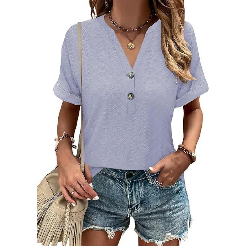 

YYFS Женская мода Повседневная Летняя Весна Однотонный Принт Короткие Рукава V-образный Вырез Блузки и Рубашки XXL лаванды фиолетового