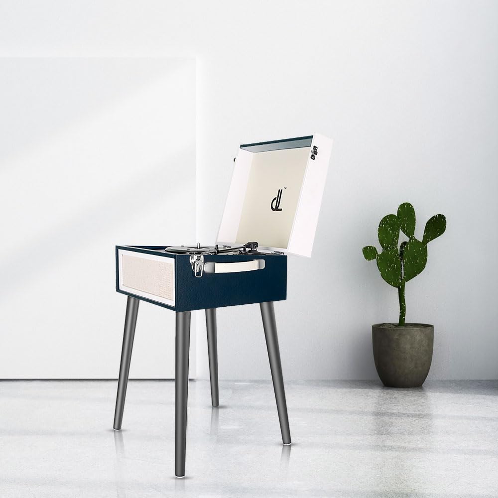 DLITIME Record Player with BT Headphone Supports AUX IN RCA OUT Japanese Instruction 1 Replacement Needle Included Legs, Built-in Speaker, Compatible,