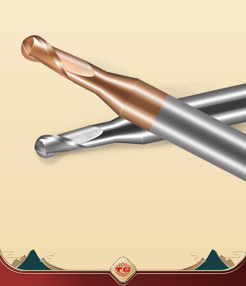Tiangong Wolframová ocel R0.5 Kulová fréza 0.75 Legovaný krček, 2břitá, 55° Potažená, Prodloužená Hluboká drážka 1, 1.25