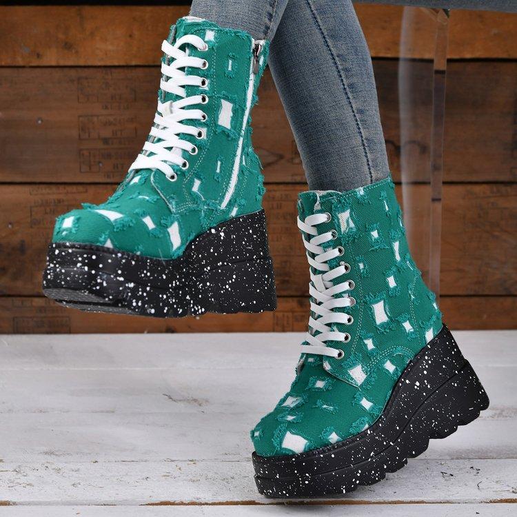 Large Size Woven Women's Boots Old Thick-soled Short Fashion Boots Side Zipper High-heeled Spring and Autumn Versatile Women's Boots