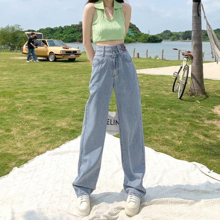 Women's Black Wide-Leg Jeans: 2025 Spring/Autumn High-Waisted Slimming Loose Floor-Length Pants