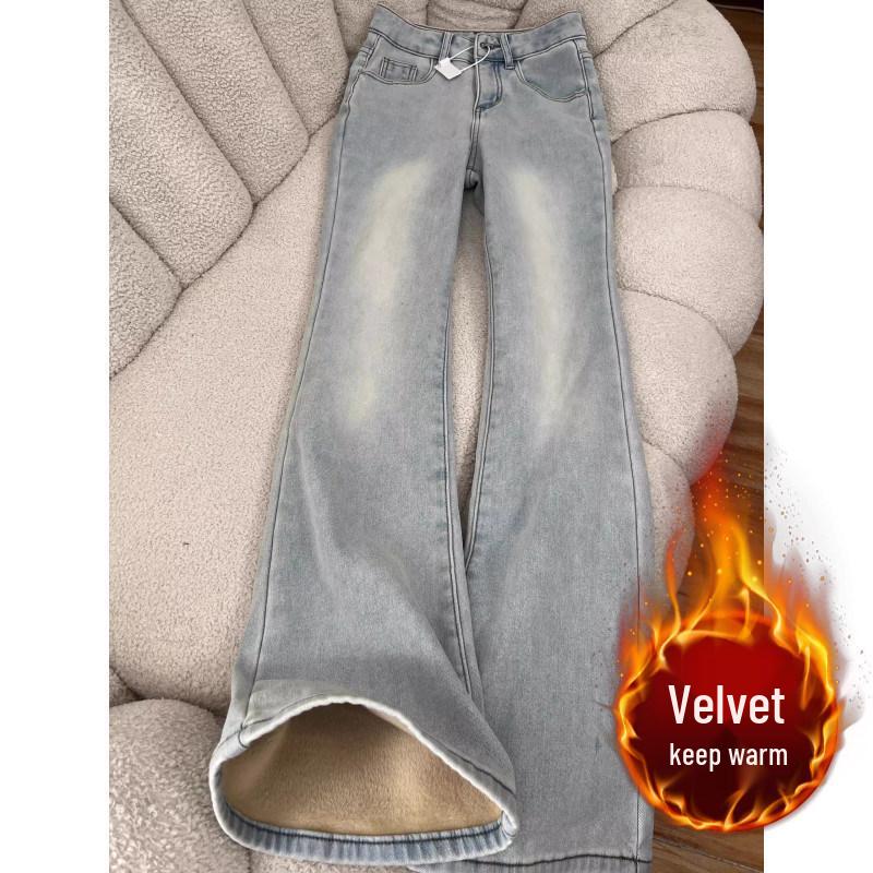 

Women s Light-Colored Plush Thickened High-Waisted Flare Jeans - Winter 2026 Slimming Elastic Bell-Bottoms M [48-53 kg]