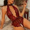 Sexy Crotchless Female Red Lingerie Lace Hollow Bra Set  Teddy Baby Doll Backless Deep V Porn Women Underwear Erotic Costumes