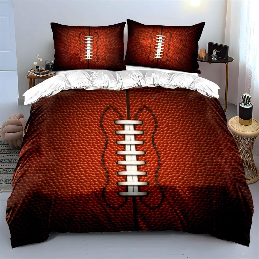 3Pcs Realistic Football Bedding Set, Detailed Football Stitching And Texture Print Duvet Cover, Bedroom Decor 3Pc