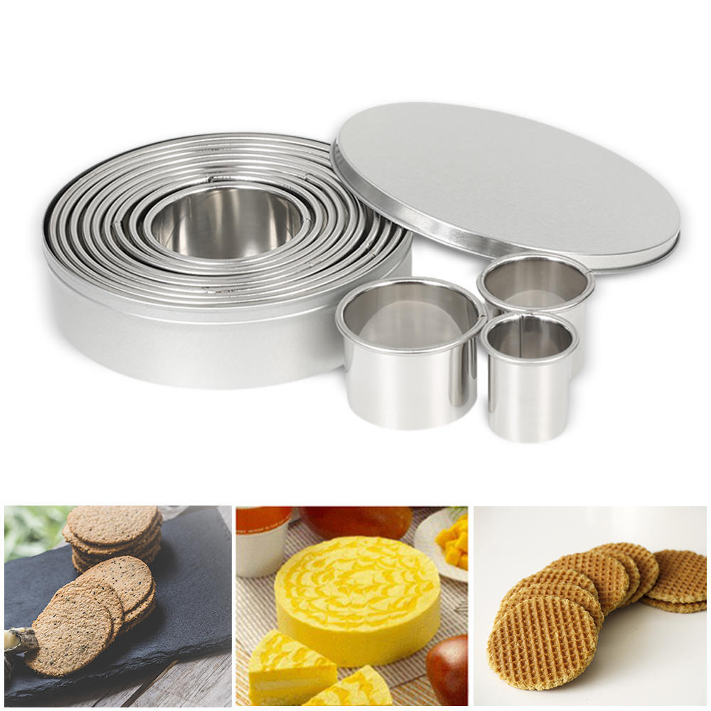 12pcs/set Multifunctional Stainless Steel Circle Cookie Cutter DIY Fondant Cake Decoration Molds