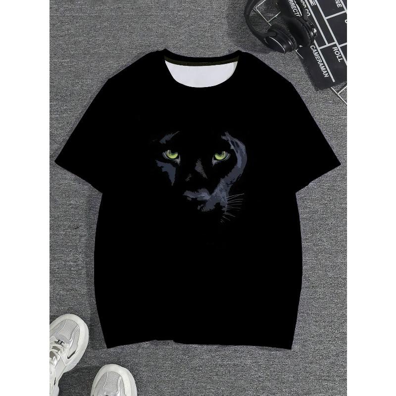 European Sizes 3D Print Oversized Men'S T-Shirt Featuring a Trendy Street Style Black Panther Design, Loose Fit