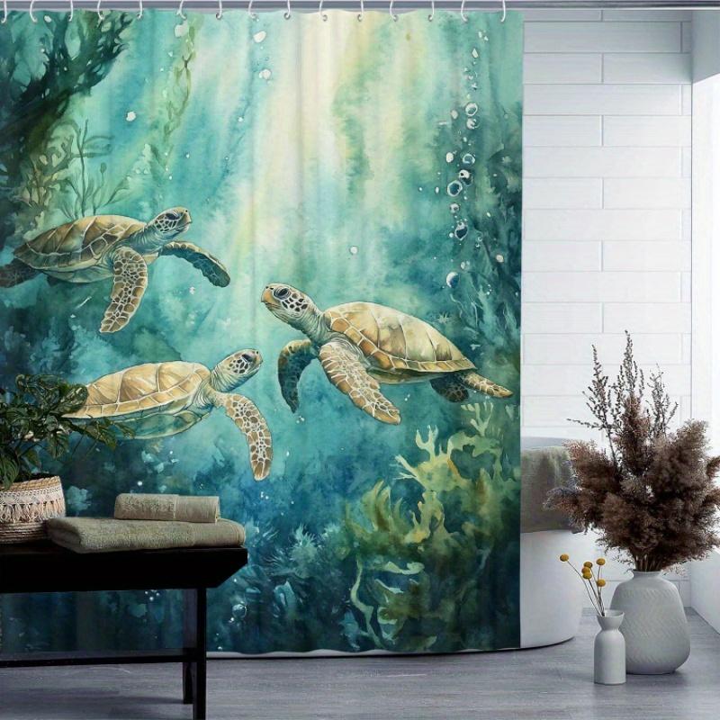 Ocean Turtle Theme Shower Curtain 12 Hooks For Room Home Hotel Washable Window Curtains Bathroom One Piece