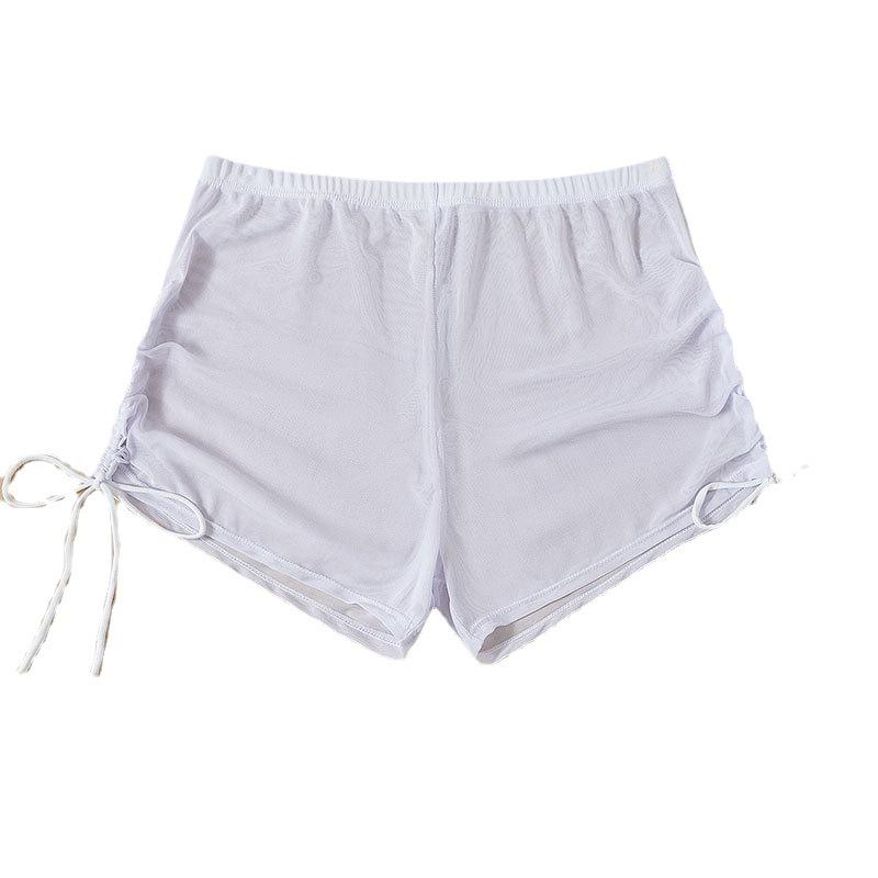 Costum de baie sexy de culoare uni 2025: Pantaloni scurți bikini de plajă cu plasă transparentă și șnur pentru femei