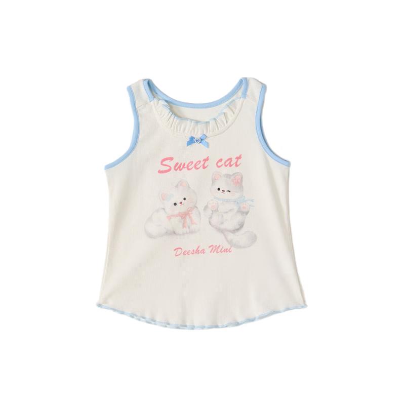 Deesha Girls Sweet & Cool Ruffle Hem Sleeveless Knit T-Shirt 110