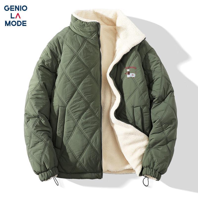 

GENIOLAMODE Men s Winter Plush Thick Stand-Collar Padded Jacket XL