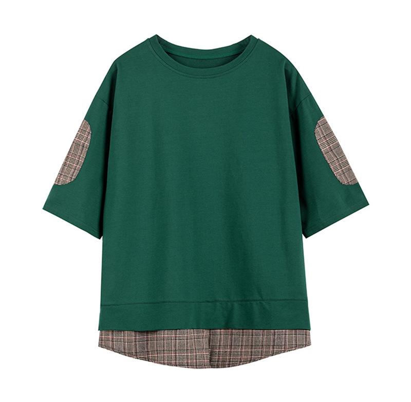 Fake Two-piece T-shirt Women's Short-sleeved Summer Loose Casual Mother Plus Size Top