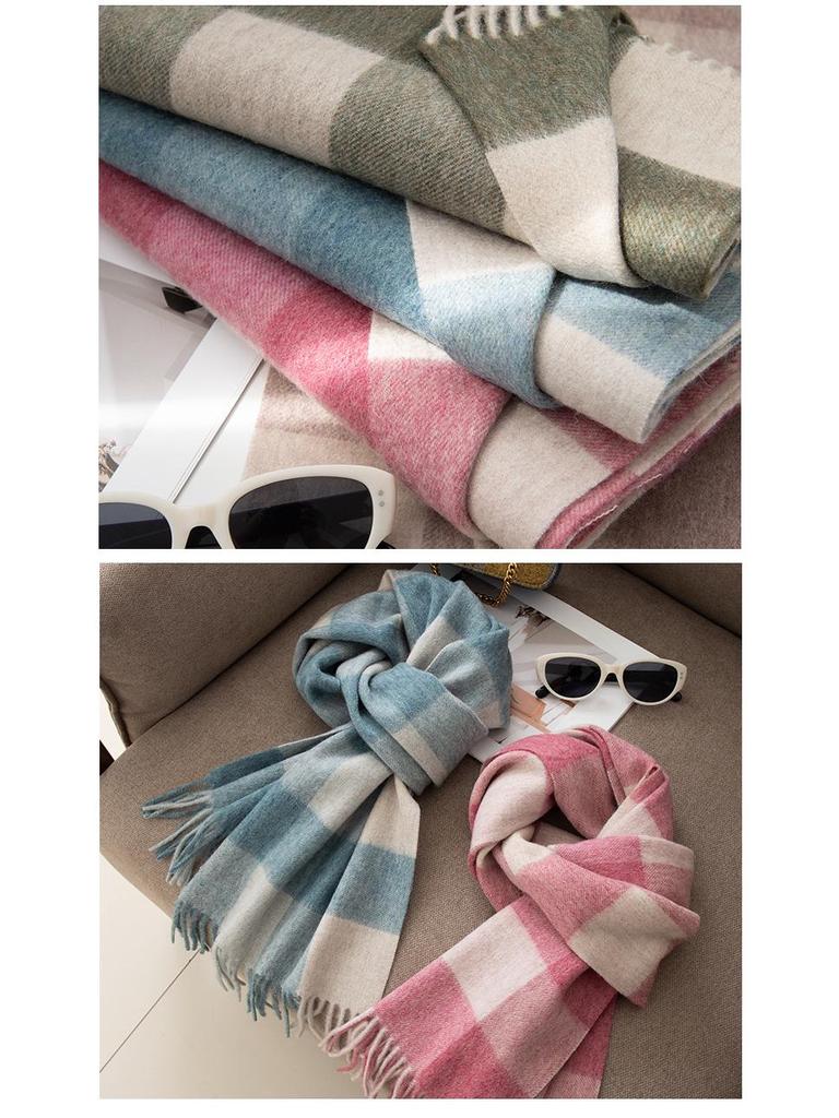100% Wool Plaid Scarf for Women - High-end, Warm, Versatile with Tassels - Perfect for Autumn and Winter