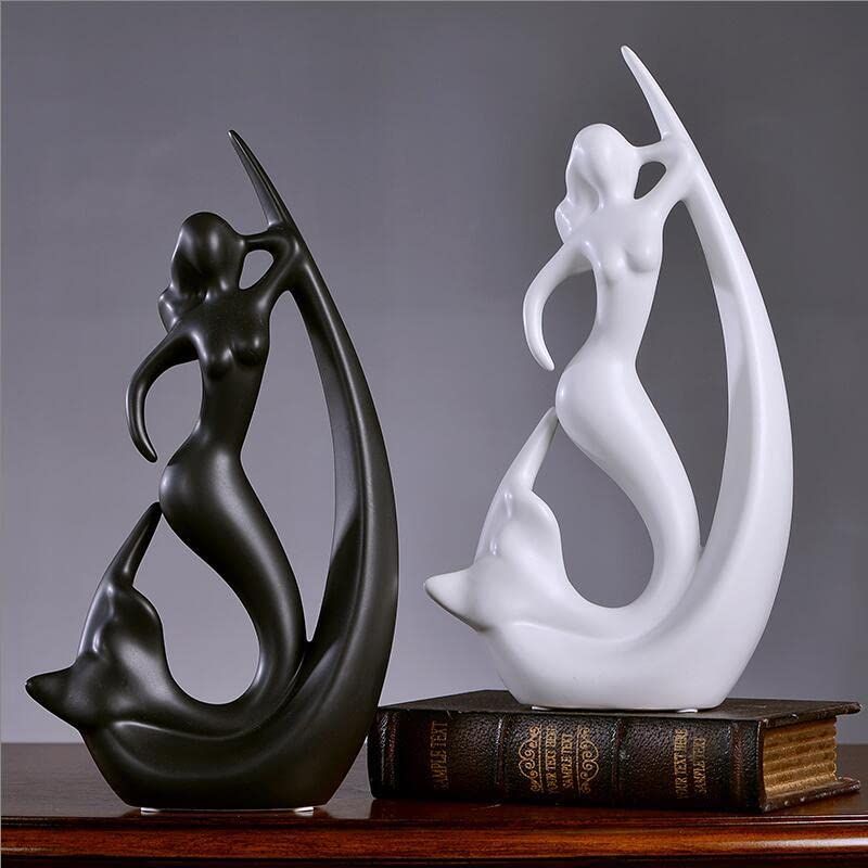 Home Decor Ceramic Creative Mermaid Shape Home Decor Figurine (Pack of 1, Black & White)
