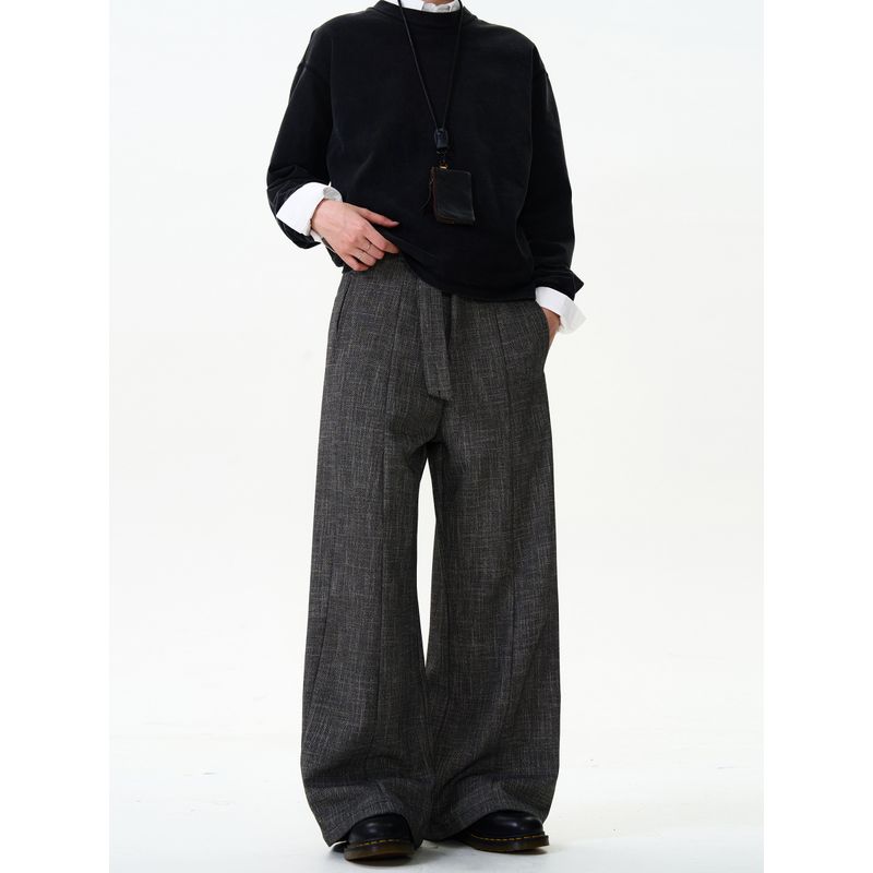 Madwitch Retro Old Money Style Drape Casual Suit Pants Men and Women Loose Flower Gray Texture Fancy Straight-leg Pants