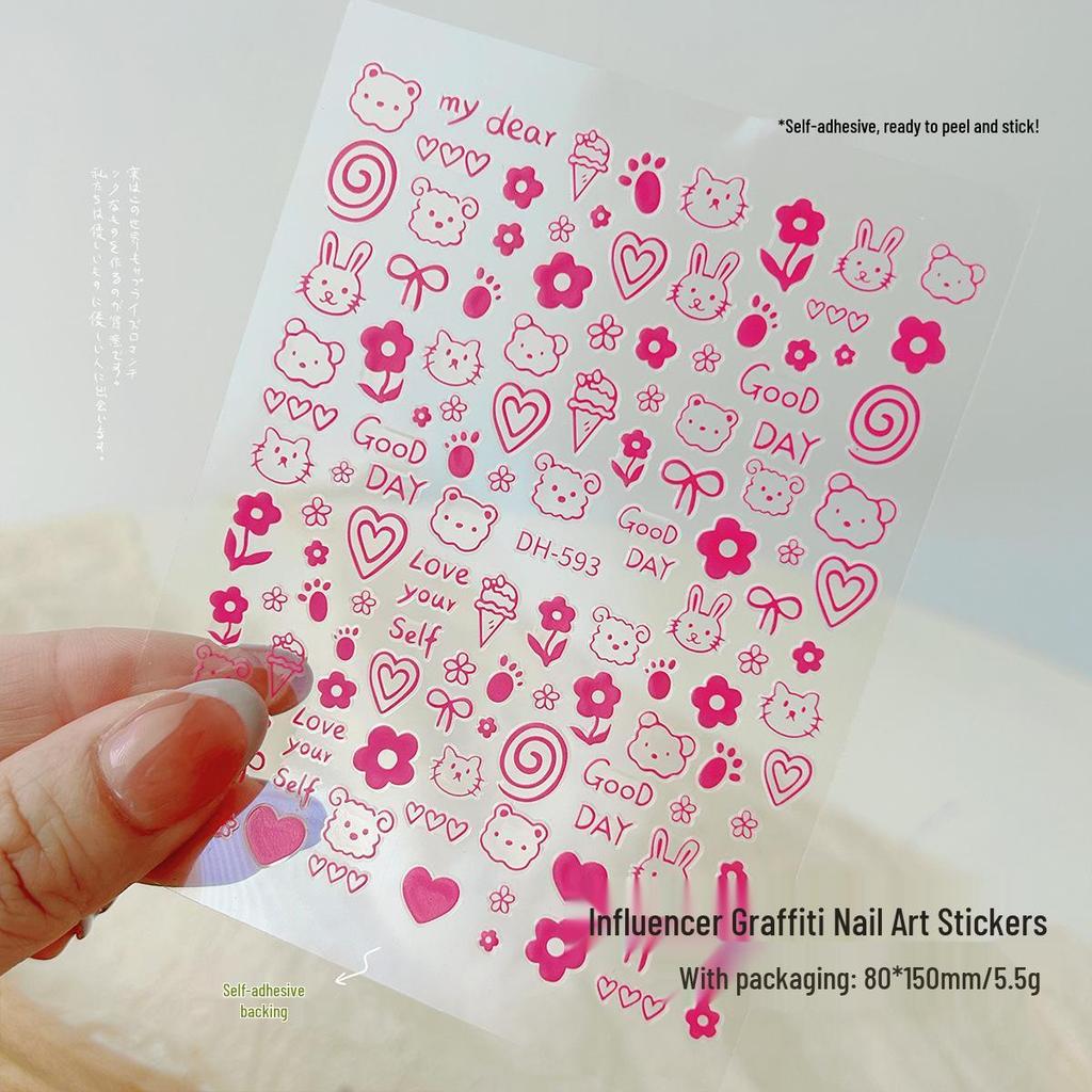 Trendy Graffiti Animal Nail Stickers - Thin & Durable Adhesive Bows