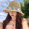 French flower hollow woven straw hat women's summer sunshade sun protection bucket hat seaside beach vacation sun hat