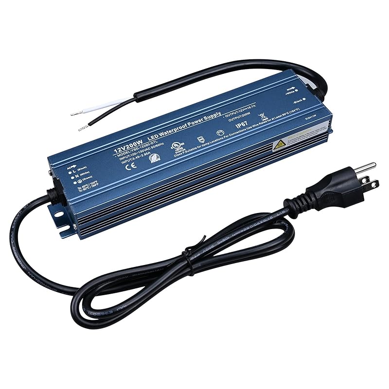 LED Driver 12V 300W Outdoor IP67 Waterproof Power Supply, Transformer Adapter AC100V-130V to DC12V 25A Output, with 3 Prong Plug for Indoor Outdoor