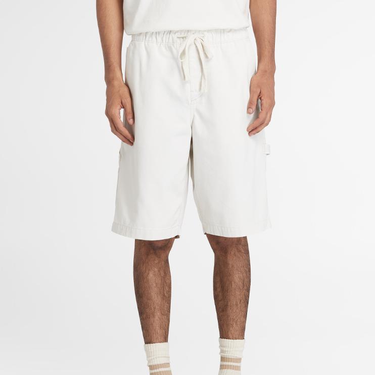 Timberland SS24 Solid Color Outdoor Casual Loose Cargo Shorts Men Shorts White A5TM7-CR3