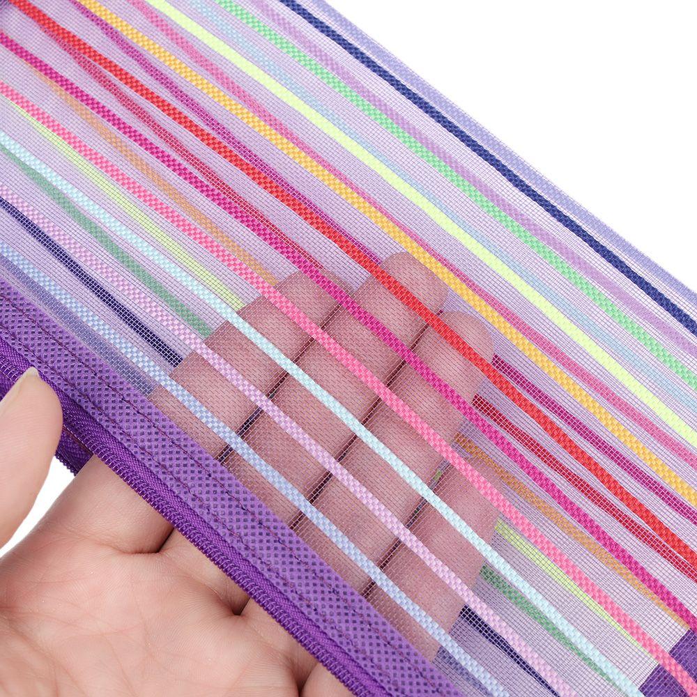 Purse Makeup Nylon Rainbow Color Cosmetic Zipper Pencil Case Mesh Pen Bag Grid Cosmetic Storage