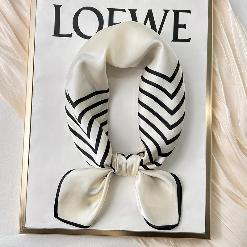 Lune Printing Silk Scarf Hijab Women 70*70Cm Luxury Design Square Scarf Girl Ribbon Hairband Neckerchief Foulard Hair Band