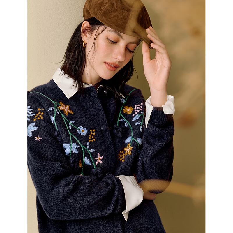 INMAN Women's Retro Embroidered Knitted Cardigan Sweater