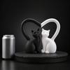 2Pcs Couple Cat Figurine, Black & White Cat Statue with Heart-Shaped Tail, Stable Base Decor for Bedroom Vanity Living Room, Romantic Gift for
