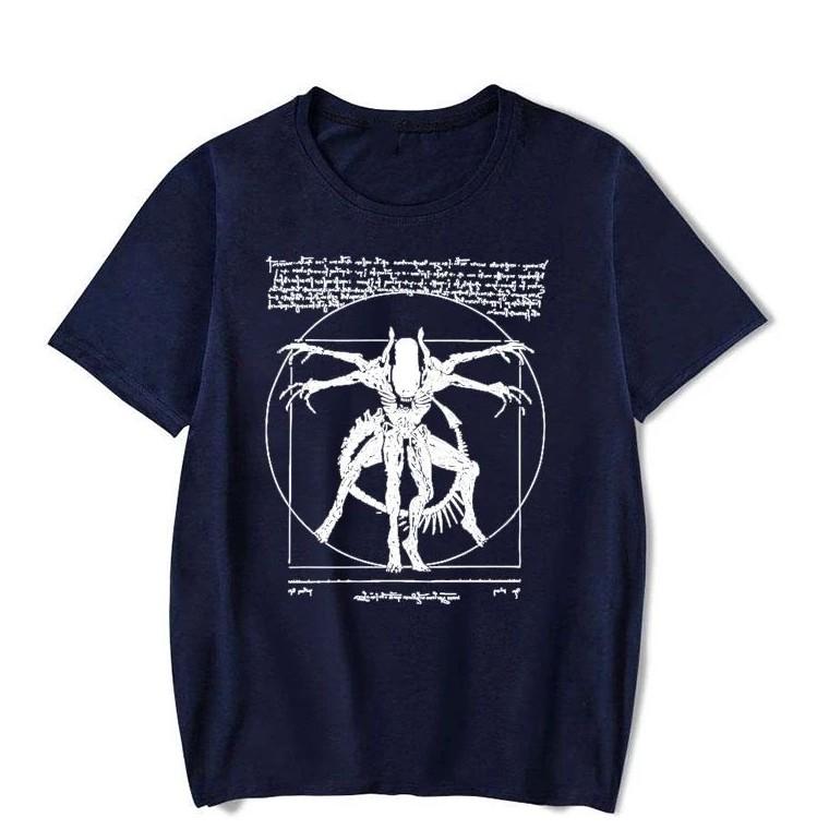 Alien T-Shirt Gamer T-Shirt Da Vinci Print Short Sleeve Punk Vintage Streetwear Y2k Rock Graphic Print T-Shirt Unisex S разноцветный