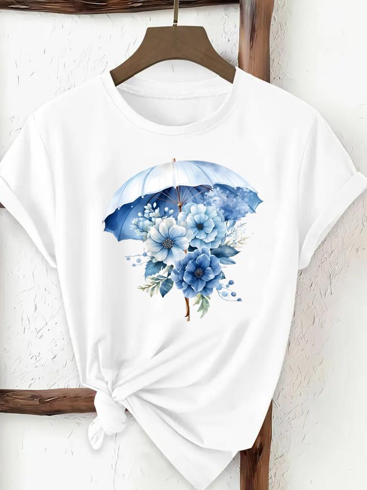 (Asian Size) Woman Top Fashion Women flower watercolor cute Clothing T Shirt Female Short Sleeve Graphic T-shirts Print Tee