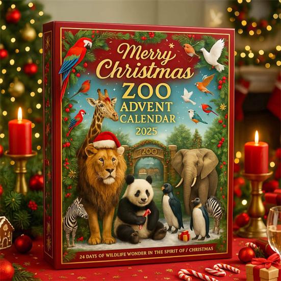 Buon Natale Calendario dell'Avvento Zoo Tigre Panda Orso Forma Statua Motivo Animali Conto alla Rovescia con 24 Sorprese Decorazione da Appendere