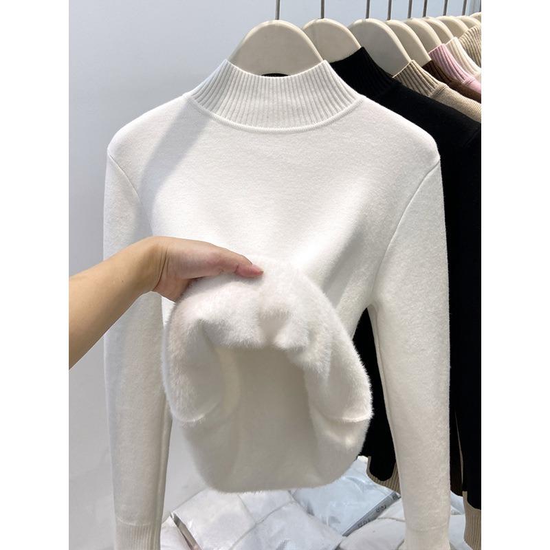 Winter integrated velvet thickened turtleneck knitted bottoming shirt women's warm inner top soft waxy basic sweater