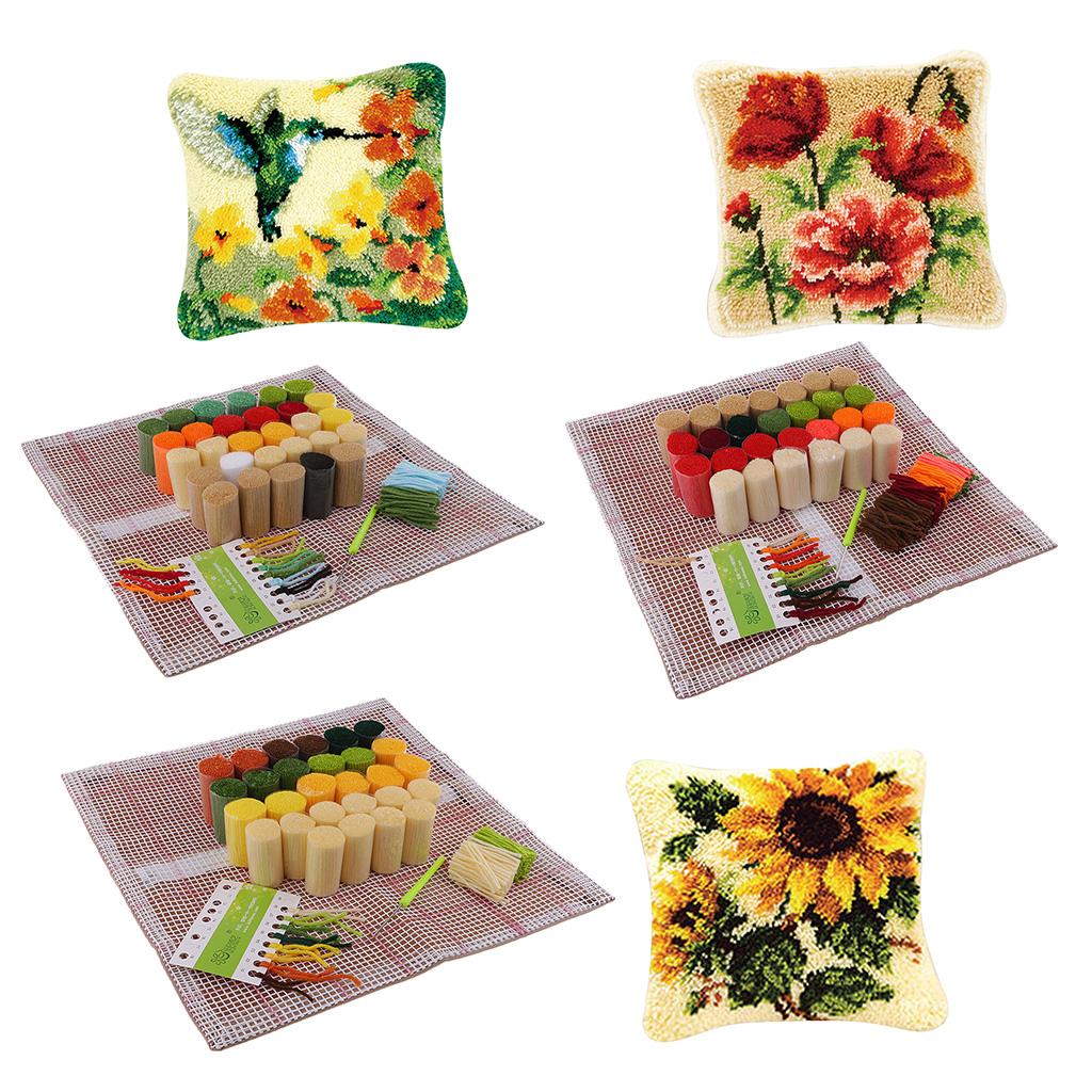 Acrylic Latch Hook Kit Craft Set Pillow Case Embroidered Rug Canvas Tool for Handicraft Beginners