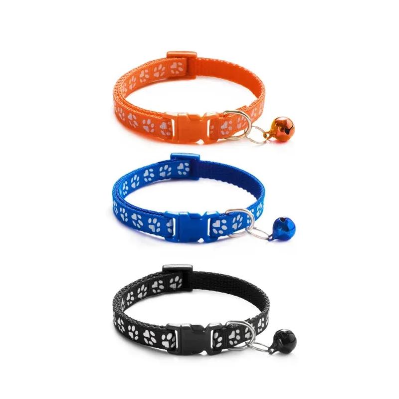 1/3/6/12/18 Peças Coleira Sino para Gato de Estimação Quente Coleira para Cachorro Estampada Gato Multicor Opcional Anel de Pescoço Coleira de Corda para Gato Suprimentos para Animais de Estimação