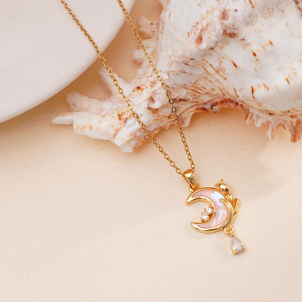 Sweet Colorful Resin Moon Zircon Tassel Pendant Necklace Stainless Steel Chain Cute Moon Jewelry Gifts for Women Teen Girls