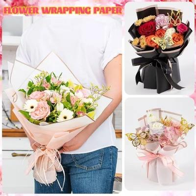Blumenstrauß Geschenkpapier mit Dekorationen und Schleife für Valentinstag, Muttertag, DIY-Geschenkbox und Blumenverpackung