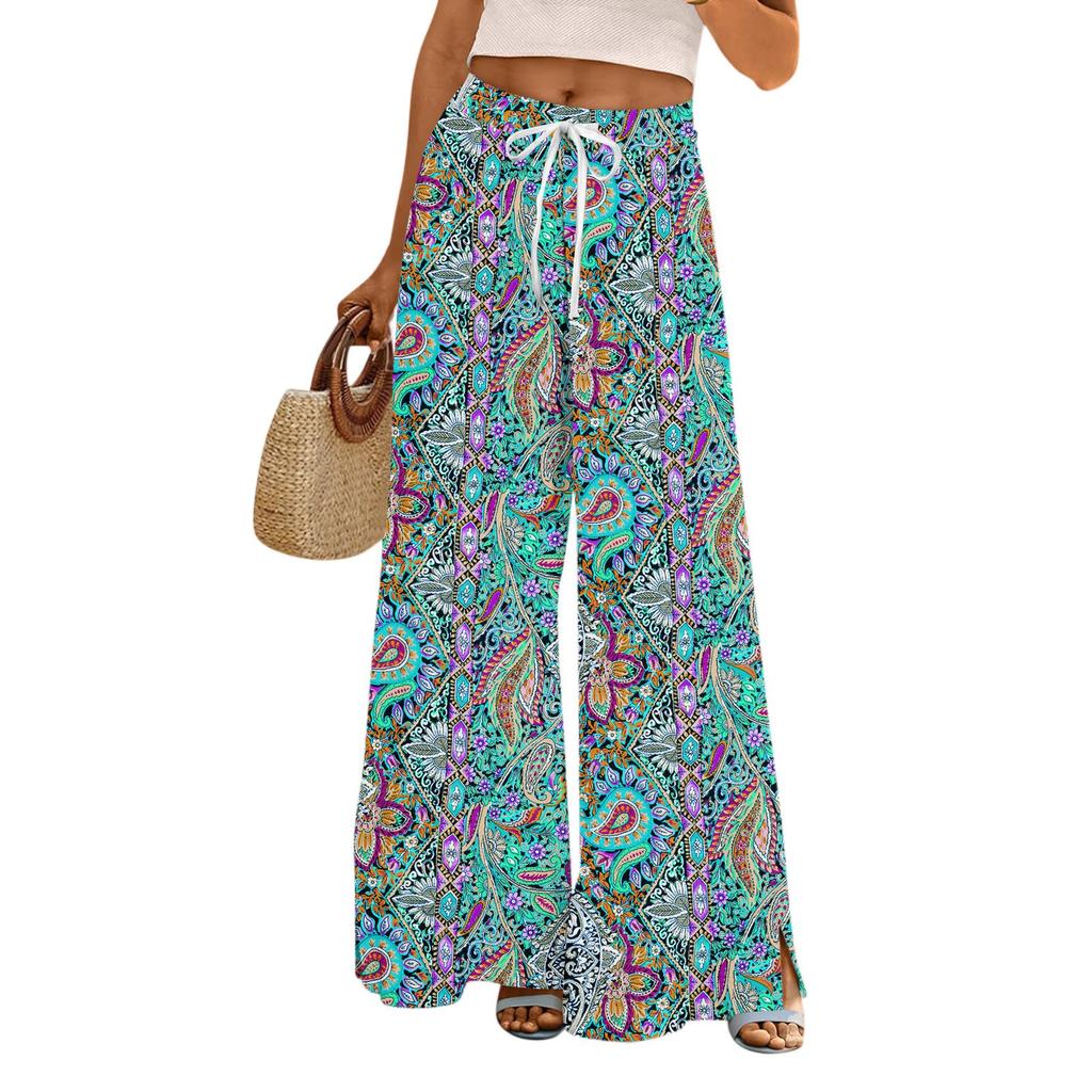 Womens Pants Wide Leg Pants With Pockets Casual Trousers Printed  Elastic Waist Sweatpants